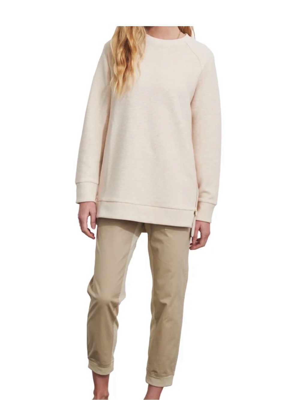 Varley Cream Side-Zip Crewneck Sweatshirt XL Long Sleeves ja